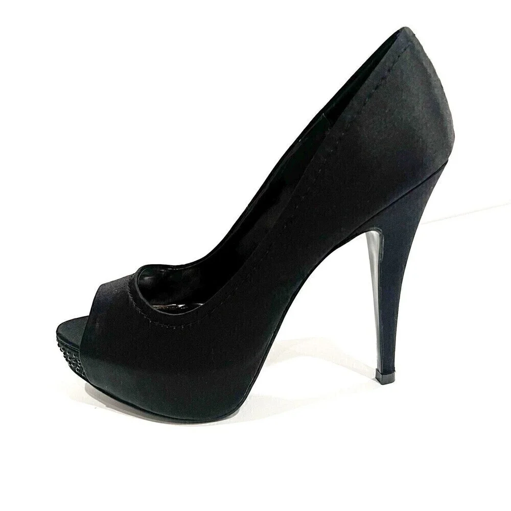 New Steve Madden Feelixx Black Satin Peep Toe Heel size 8